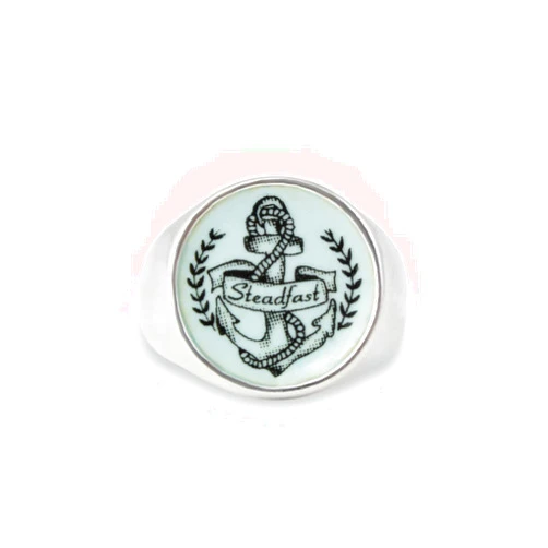 Mark Poulin Signet Ring - Anchor Design for Men and Women - Vitreous Enamel and Sterling Silver Follow Your Heart (6)