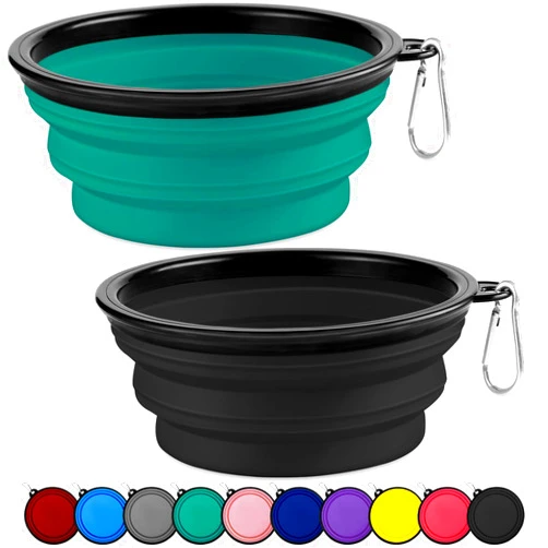 Paercute Collapsible Dog Bowls-2 Pack Large Size for Large/Medium Dogs, Dog Travel Water Bowl, Dog Cat Portable Water Bowl, Dog Pet Feeding Watering Dish Outdoor Hiking Parking Traveling with 2 Carabiners