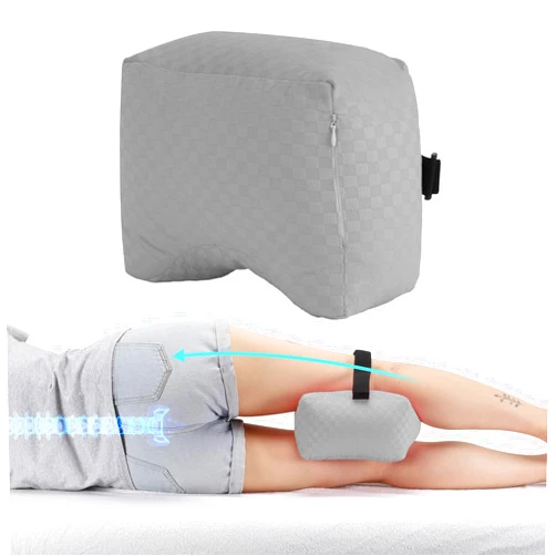 Okmaba Knee Pillow for Side Sleepers - Leg Support Pillow for Sciatica Relief, Hip and Back Pain Alleviation, Spine Alignment with Adjustable Strap (Grey-Checker)