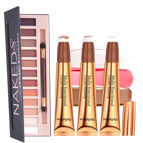 Arindar 3PCS Contour Beauty Wand, 12 Shades Nude Matte Eyeshadow Palette Liquid Face Concealer Contouring Highlighter Blusher Stick with Cushion Applicator, Blush Contour Bronzer Wand(235)