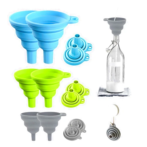 Yilia 6 Pack Silicone Collapsible Funnel Set, 3 Sizes (E Set) - Funnels for Kitchen Use, Daily Cooking and Water, Kitchen Gadgets