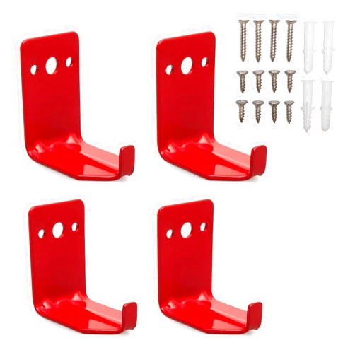 HERRUT Universal Fire Extinguisher Mount - 4 Pack of Hook Bracket Hangers for Up to 40 lbs - includes Screws and Wall Plugs - Heavy Duty Holders for Home, Office, Schools, Commercial Use