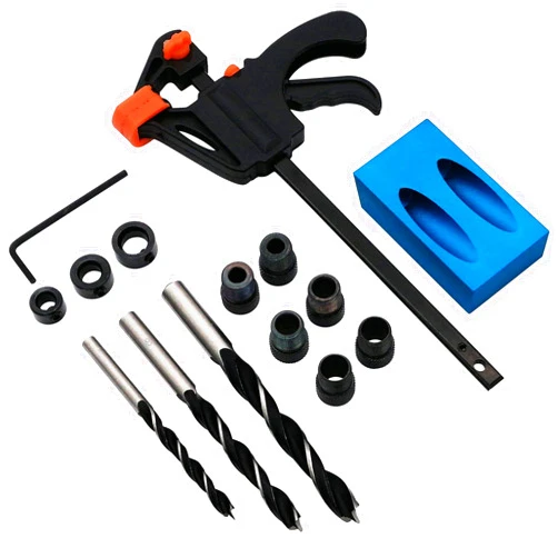 AeKeatDa 15 Pcs 15 Degree Aluminum Pocket Hole-Jig Kit Woodworking Inclined with 6/8/10mm Drive Adapter for Angle Drilling Holes