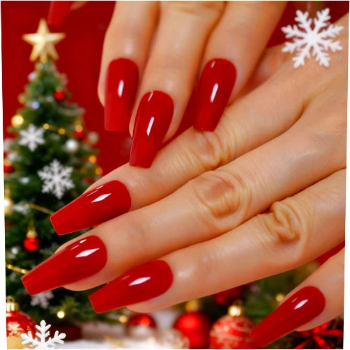 Coolnail Gorgeous Red Press on Ballet False Nails Long Ruby-red Coffin Ballerina UV Fingersnails Free Adhesive Tapes 24pcs/set