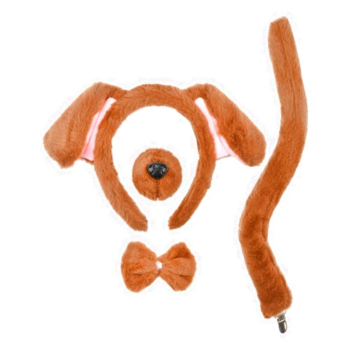 HODRME 4 Pieces Dog Ears and Tail Set-Dog Headband Nose Tail Bow Tie Cosplay Party Halloween Costume Accessoies