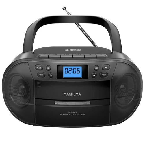 MAGNEMA Portable CD Cassette Boombox with AM/FM Stereo Radio, Bluetooth and USB, CD-R/RW and MP3 CD Compatible, AUX Port, Headphone Jack, LCD Display, CD Tape Player Combo with Clear Sound - Black