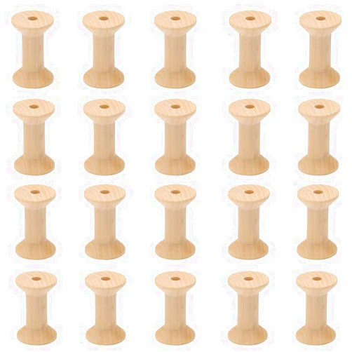 Lasenersm 20 Pieces Wooden Empty Spools Empty Sewing Spools Wooden Sewing Bobbins Sewing Thread Ribbon Holder Wooden Empty Bobbins Thread Spool Sewing Tool(27 mm x 16 mm)