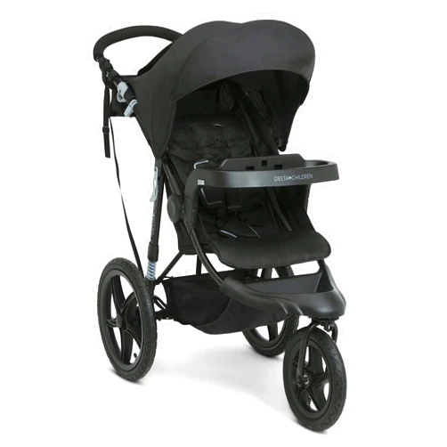 Delta Children Apollo Jogging Stroller - Shock Absorbing Frame with Large Canopy & Recline - Car Seat Compatible, Black
