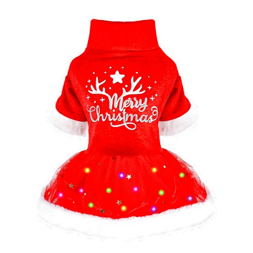 Dosuyi Dog Christmas Dress Christmas Sweater, Pet Xmas Outfits, Puppy Tulle Dress, Pet Fall Clothes for Small Dogs Girl, Lightweight Velvet Puppy Dresses, Pet Cat Apparel (S, Red)