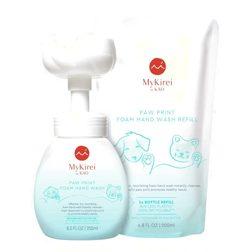 MyKirei by KAO Paw Print Foam Hand Wash Soap, Nourishing, Paraben Free, Cruelty Free and Vegan Friendly, Sustainable Bottle, 8.5 oz. Pump + 6.8 oz Refill