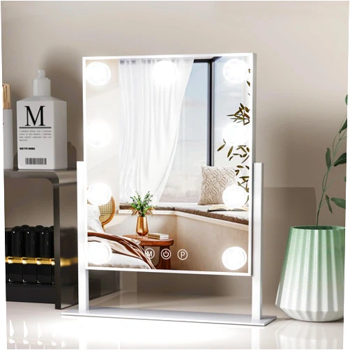 VVSmriti Hollywood Mirror with Lights, Vanity Makeup Mirror with Smart Touch Control, 3 Color Modes, Dimmable Light, Detachable 5X Magnification, 360° Rotation