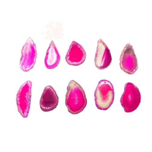 ShinyShaw 10 PCS Polished Agate Light Table Slices,Healing Crystals Geode Stones，Irregular Home Decoration Jewelry Making (Fuchsia)