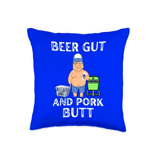 Funny Men's Smoker Grilling Graphic For Beer Lover Beer Gut and Pork Butt Men's Funny Grilling Throw Pillow, 16x16, Multicolor