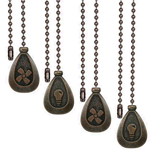 SUR-CIEL 4PCS Ceiling Fan Pull Chain, Decorative Ceiling Fan Pull Chain Extension, Light Pull Chain with 12 inch 3.2mm Diameter Beaded Ball Fan Pull Chain Extender, Bronze