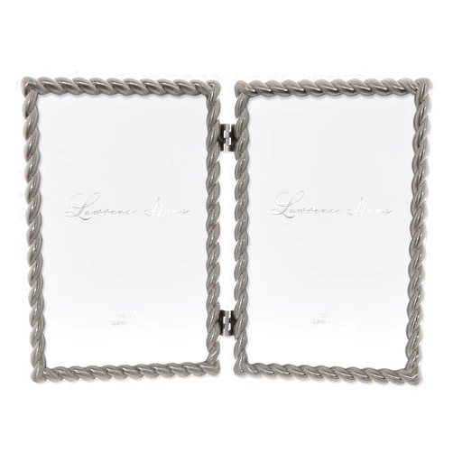 Lawrence Frames 4x6 Hinged Double Brushed Nickel Metal Picture Frame with Rope Design
