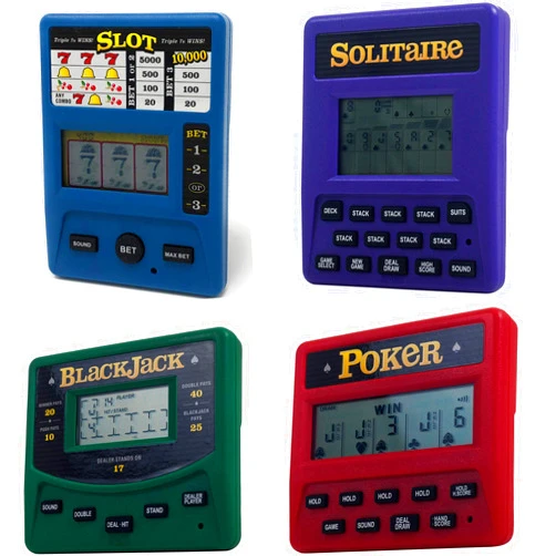 RecZone Electronic Gambling Game Pack Bundle Set of 4 - Slot Machine - Poker - Blackjack - Solitaire Handheld Games