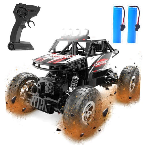 DEERC DE45 RC Cars Remote Control Car 1:14 Off Road Monster Truck,Metal Shell 4WD Dual Motors LED Headlight Rock Crawler,2.4Ghz All Terrain Hobby Truck with 2 Batteries for 90 Min Play,Boy Adult Gifts