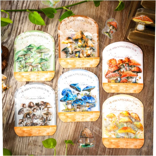 YOKSAS 120-Piece Fantasy Mushroom Stickers for Scrapbooking – Vintage Nature & Forest Botanical Stickers for Journals, Crafting, Art Projects, Decoration