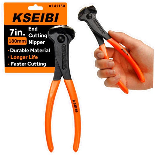 KSEIBI 141150 End Cutting Pliers 7 Inch Grip Handle Black Finish Chrome Vanadium Steel Carpenter Pincer, Nippers Tool, Cat Paw, Nail Remover, Rivet Cutting Pliers, Steel Wire Cutter Construction Tool