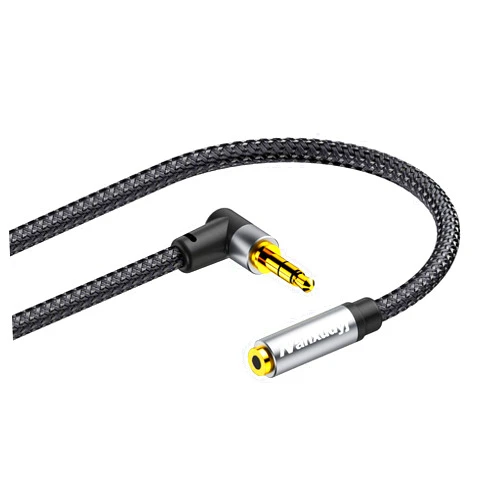 Nanxudyj Right Angle 3.5mm Male to Female 12ft/4m Stereo Audio Extension Cable Nylon Braid 90 Degree AUX Extension Cable Nanxudyj Compatible with Headphone Smartphones, Tablets, Media Players,4M