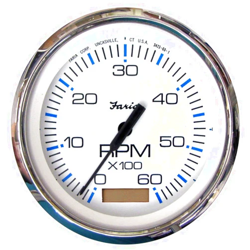 Faria Beede 33832 Chesapeake Stainless Steel Tachometer with Hourmeter (6000 RPM) Gas - 4', White