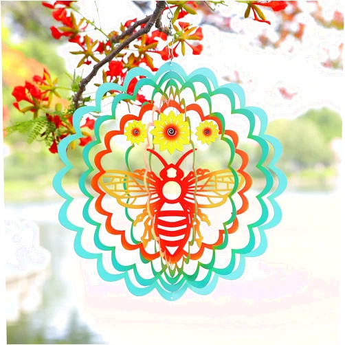 HDNICEZM Kinetic 3D Metal Bee Wind Spinner Hanging Ornament Worth Gift for Home and Garden - 12inch Bee Mandala Kinetic Hanging Whirligigs Sun Catcher Windmills
