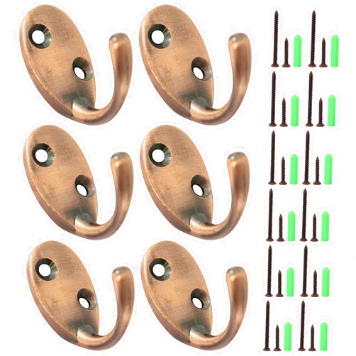 XCHTX Coat Hooks Hardware, Dual Zinc Alloy Hooks Wall Mounted Screws for Hanging Lightweight & Heavy Items Indoor&Outdoor Used,Reddish