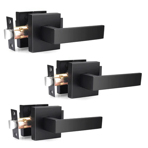 Probrico Matte Black Passage Door Levers Square Hall Closet Handles, Heavy Duty Interior Non-Locking Lever Sets, Reversible for Right & Left Side, 3 Pack