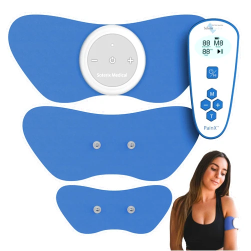 Soterix Medical PainX TENS Wireless Tens Unit Muscle Stimulator with EMS - FSA Tens Unit for Back Pain, Knee, Neck and Face with Remote Control, Portable Tens Unit Wireless, Rechargeable Electrode Pad