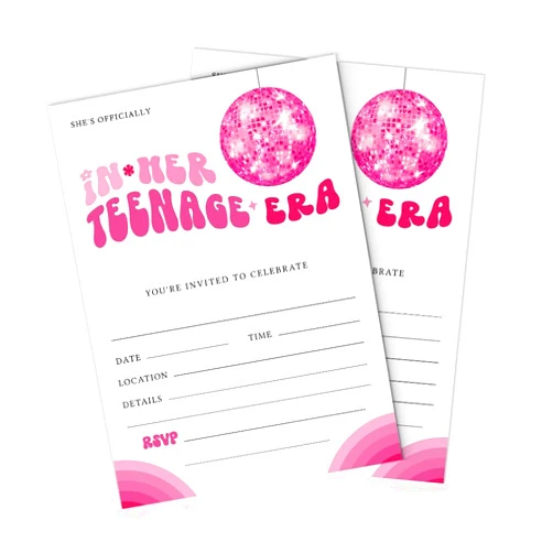 Handmade Expressionz Cafe In Her Teenage-Era Disco Birthday 5x7 Invitations with Envelopes, Fill Out Cards for Wedding, Engagement, and Bridal Shower, Birthday Party, Housewarming Celebration (Pack of 25)