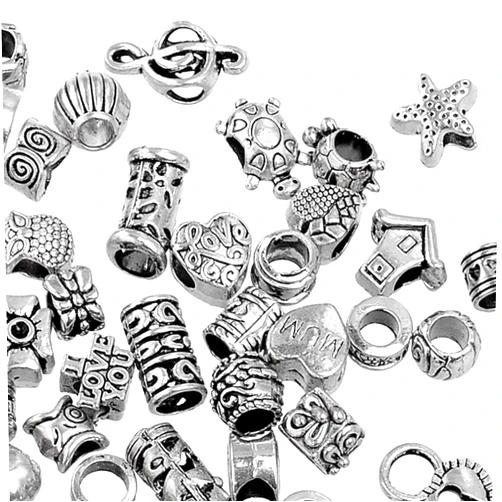 RUBYCA 100Pcs Tibetan Silver Color Metal Charm Beads Assortment Mix Designs for Jewelry Making