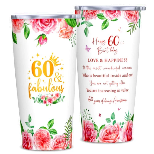 Cwutoba 60th Birthday Gifts for Women, Birthday Gifts for 60 Year Old Woman, 60 Birthday 20oz Tumbler, 60th Birthday Gift Ideas, 1964 Birthday Gifts for Women, 60 Years Old Gift for Women