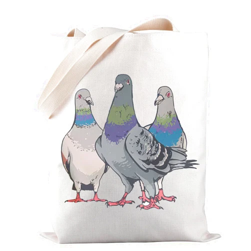 PWHAOO Three Pigeons Tote Bag Bird Watcher Tote Bag Bird Watching Gift Pigeons Lover Gift