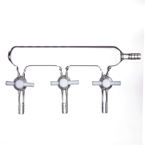 YUCHENGTECH Single Bank Vacuum Gas Distributor Glass Manifold Vacuum Gas Chemistry Lab Glassware with Solid PTFE Stopcock (3-Port)
