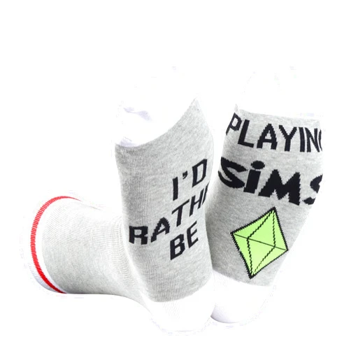 GJTIM 2 Pairs Video Game Gift Gamer Gift I’d Rather Be Playing Sims Game Gift Funny Gaming Socks for Game Lover
