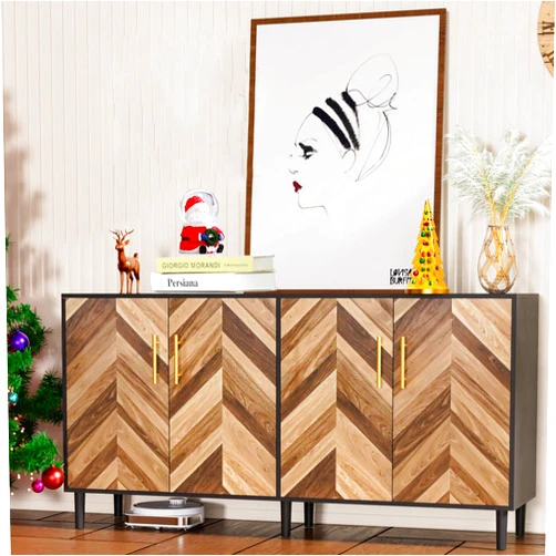 SIHANM Black Buffet Cabinet with Storage - 4 Doors Storage Cabinet 58'' Free Standing Accent Cabinet with Shelves Anti-Toppling Sideboard Cabinets for Hallway Living Room Entryway Kitchen