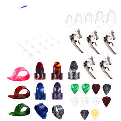 Jiayouy 25 Pcs Thumb Finger Picks Plectrum Set Stainless Steel Metal Celluloid Guitar Thumb Finger Picks + 5Pieces Silicone Finger Protectors with Plastic Case for Gutiar Bass Ukulele Mandolin Banjo