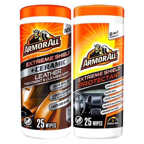 Armor All Ceramic Car Leather Cleaning Wipes, Use on Heated Seats and Leather Surfaces, Includes Ceramic Leather and Extreme Protectant Wipes - 2 Count