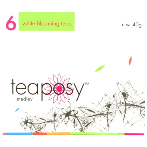 Teaposy Medley (Variety of 6 Jasmine Scented Silver Needle White Blooming Teas with Herbal Flowers)