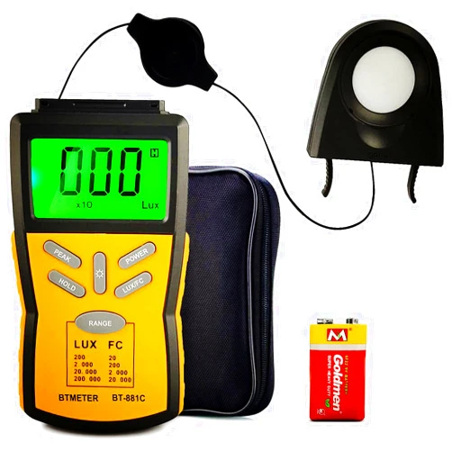 BTMETER Digital Illuminance Light Meter BT-881C,Lumen/FC Photometer,Luxmeter Sensor Measure 0.1~200000 Lux (0.01~20000FC) Lights,Bright Tester for Photography, Plant, Foot Candle