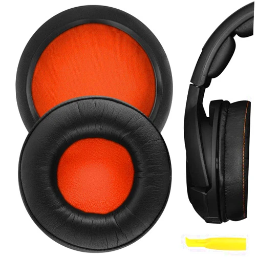 Geekria QuickFit Replacement Ear Pads for SteelSeries Siberia 800 840 Headphones Ear Cushions, Headset Earpads, Ear Cups Cover Repair Parts (Black/Orange)