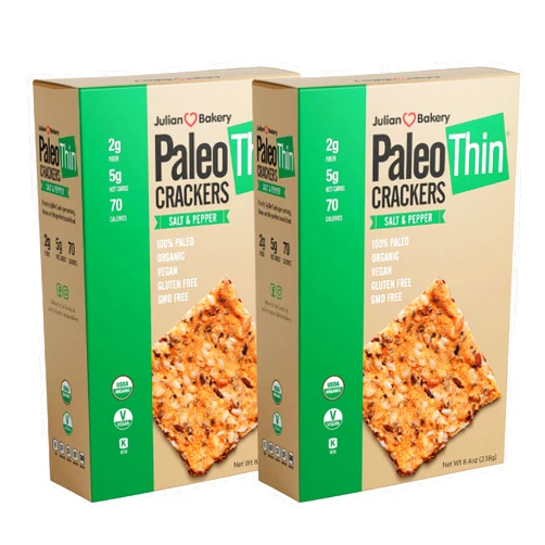 Julian Bakery Paleo Thin Crackers | Salt & Pepper | USDA Organic | Gluten-Free | Grain-Free | GMO Free | Low Carb | 8.4 Ounce (Pack of 2)