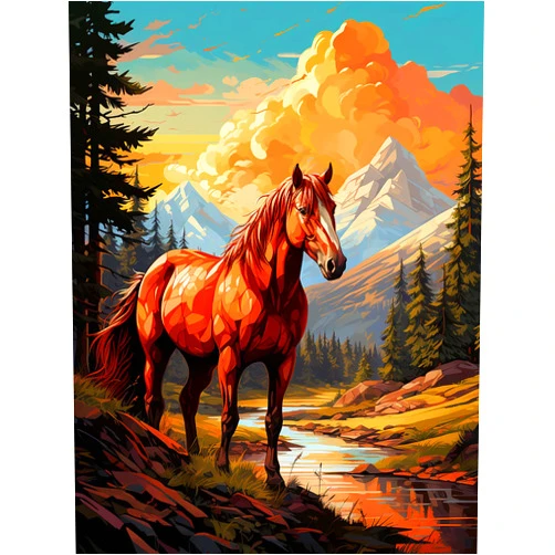 Sheehow 5D Diamond Painting Kits for Adults Autumn Horse, Full Drill DIY Diamond Art River, Gem Pictures Paint by Numbers Art, Cross Stitch Jewel Art Rhinestone Craft for Home Wall Decor (12X16inch)