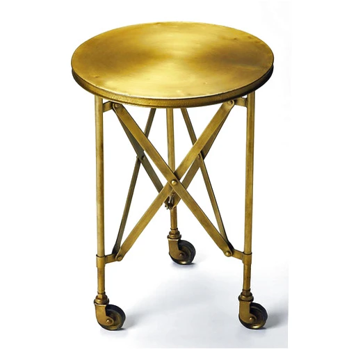 Kensington Row Furniture Collection Tables - Canary Wharf Industrial Look Accent Table - Brushed Brass Finish - Round Table