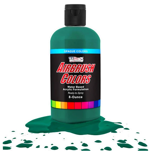 U.S. Art Supply Ready to Spray Phthalo Green Opaque Airbrush Paint - 8oz Bottle, Professional Grade Non-Toxic Water-Based Colors for Vibrant & Permanent Results