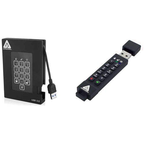 Apricorn 1TB Aegis Padlock Fortress USB 3.0 Encrypted Hard Drive with PIN Access (A25-3PL256-1000F) and 128GB Aegis Secure Key 3Z USB 3.1 Encrypted Flash Drive with PIN Access (ASK3Z-128GB)