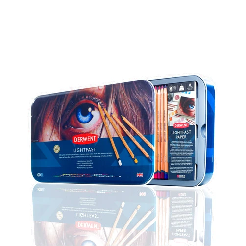 Derwent Lightfast Colored Pencils 100 Tin, Set of 100, 4mm Wide Core, 100% Lightfast, No Fade for 100 Yrs, Oil-based, Premium Core, Creamy, Ideal for Drawing, Coloring, Professional Quality (2306017)