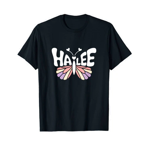 Family Heritage Gifts Hailee Butterfly - Personalized Cute Name Word Art T-Shirt