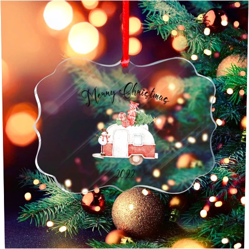 MamiLouse Stocking Name Tags Merry Christmas Happy Camper Acrylic Clear Christmas Ornament Christmas Camping Lover Xmas Camping Truck Tree Camper Gift Best Gifts for Christmas Funny Gifts for Women/Men