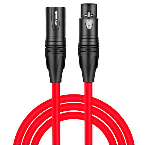 DREMAKE XLR Instrument Microphone Audio Extension Cord 10FT Balanced 3 Pin XLR Male to XLR Female Mic Cable - Red